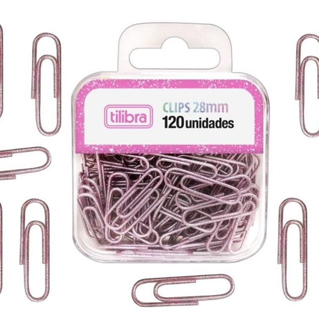Clips 28mm Glitter Pink 120 Unidades Tilibra