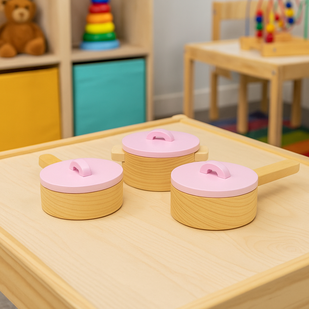 Panelinhas de Madeira Rosa Infantil Brinquedo Mini Cozinha Menina