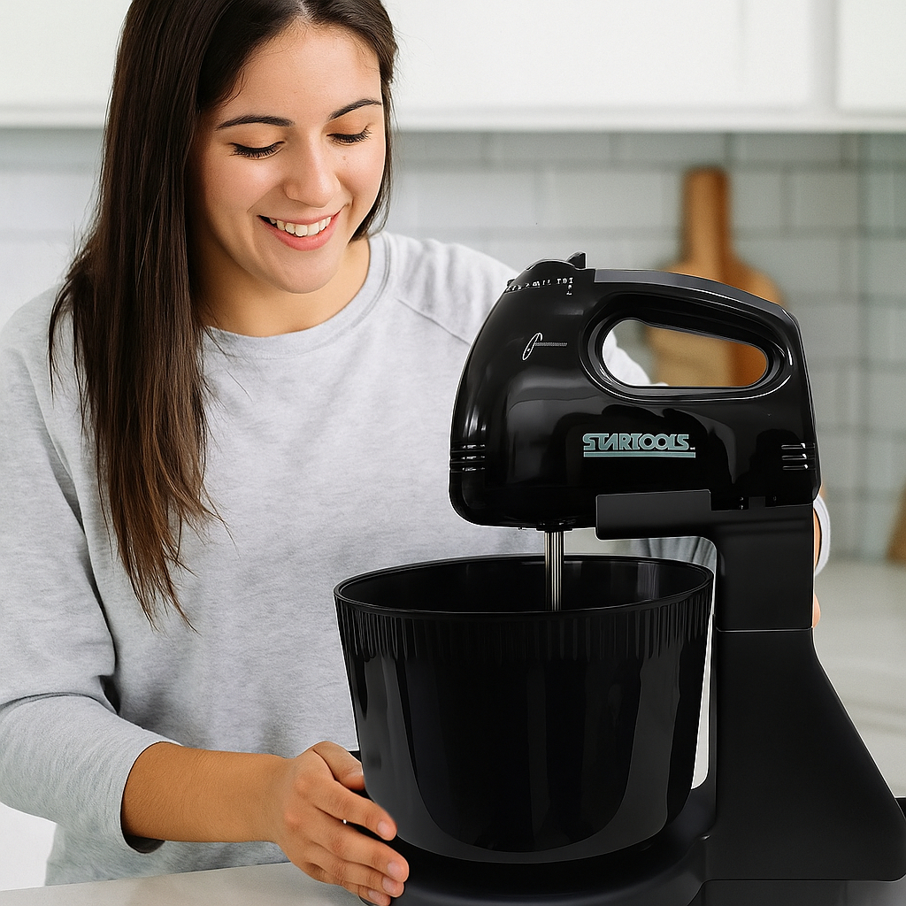 Batedeira Elétrica 2L Potente Com Tigela Misturador Massas Bolos Cremes 220V 127V Preto Cozinha