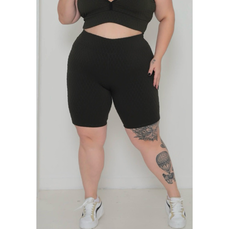 Shorts Bermuda Feminino Plus Size Fitness Bolha Cintura Alta Academia Corrida Treino Lazer Modelador