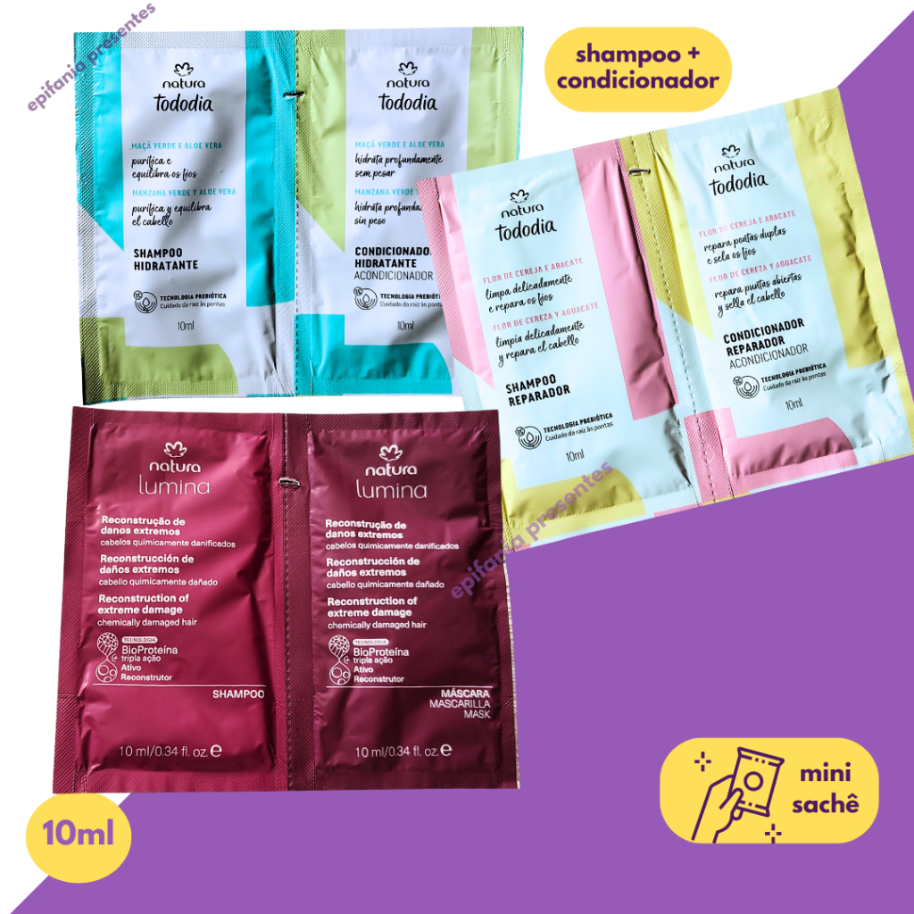 Kit Natura Lumina Mini Sachê Cronograma Capilar Máscara Shampoo Condicionador Viagem em Oferta na Shopee