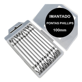 Kit 10 Peças Bits Ponteira Dupla Philips PH2 100mm Com Imã Parafusadeira Eletrica Pneumatica Parafusar