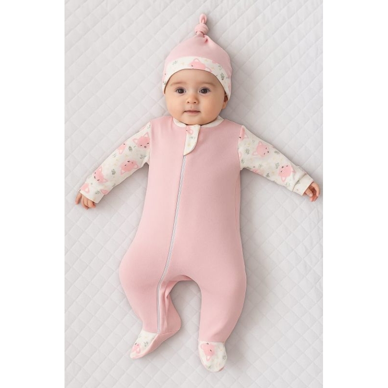 macacão bebê recém nascido menina com touca quentinha detalhe de nozinho na ponta em Oferta na Shopee