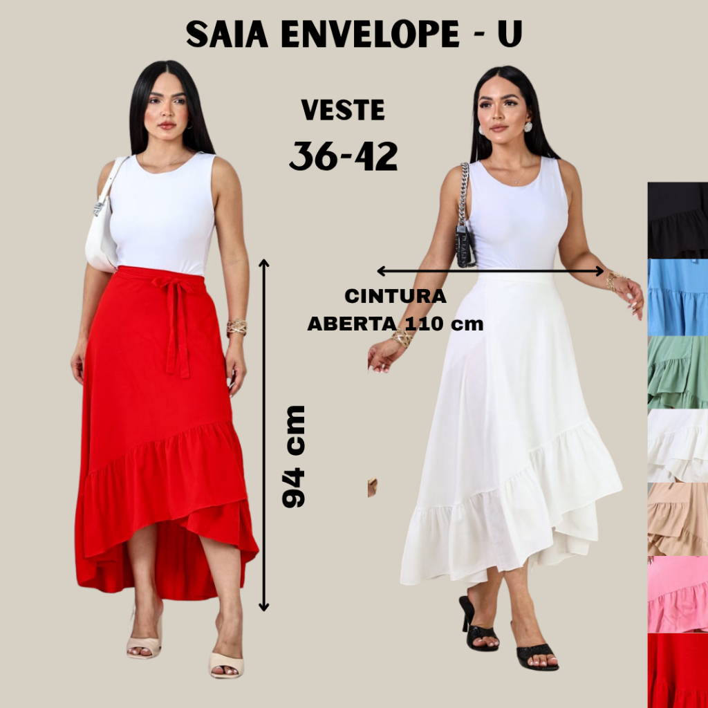 Saia Envelope Feminina em Viscolinho com Forro – Tamanho Único (36 ao 42) , Confortável e Versátil