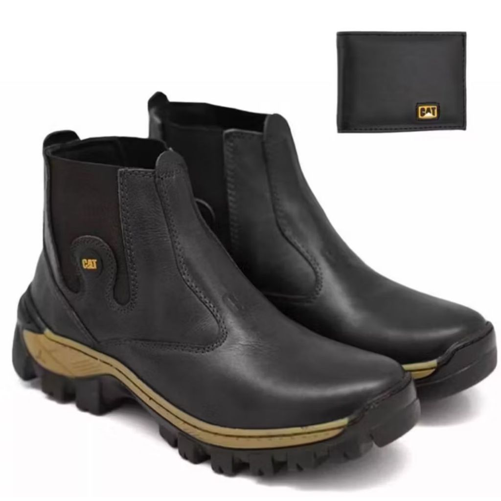 Botina Botinha Caterpillar Masculina Adventure De Couro Impermeável Antiderrapante Reforçado Promoção Top + Carteira