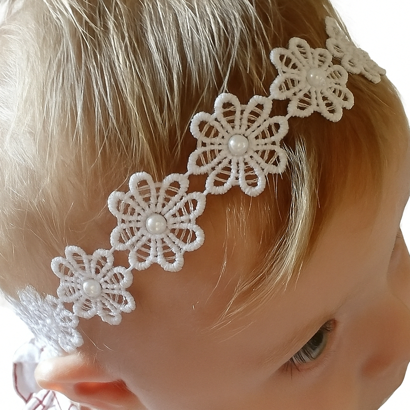 Tiara/Faixa de Bebê/hadband/ Batizado/Renda Guipir em Oferta na Shopee