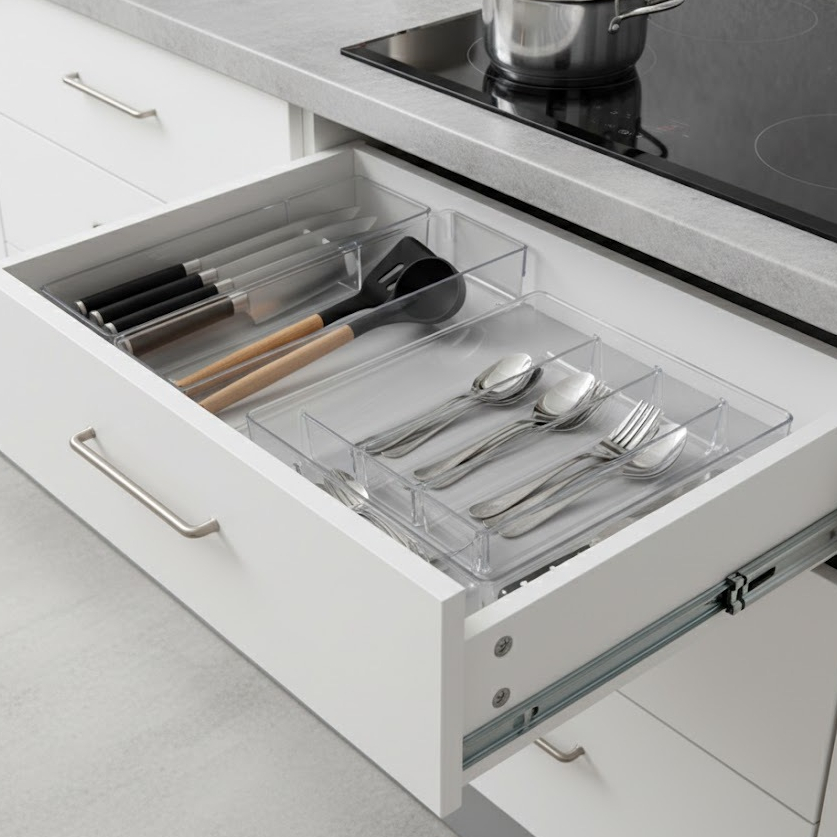 Detalhes do Organizador Gaveta Cozinha Porta Utensílios Grande Transparente Acrílico Resistente