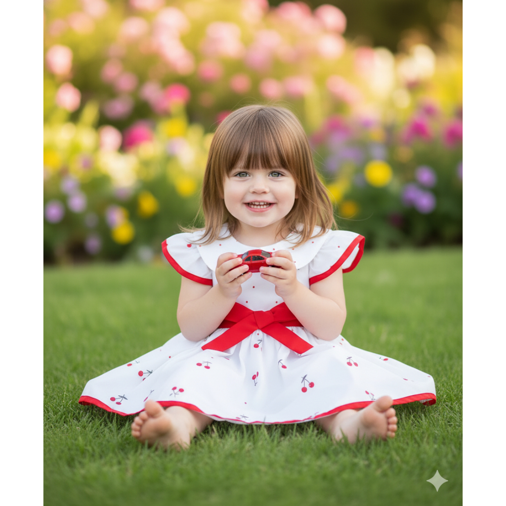 Vestido cerejinha com golinha boneca e faixa bebê menina vestido meninas, bebe, vestido infantil,princesa, meninas natal