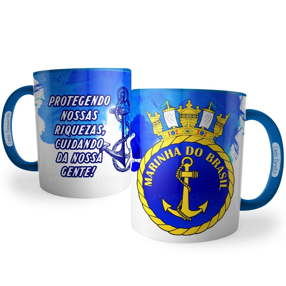 Caneca Marinha do Brasil Lema Protegendo e Cuidando Xicara Marinheiro Militar Âncora, Leme e Mar