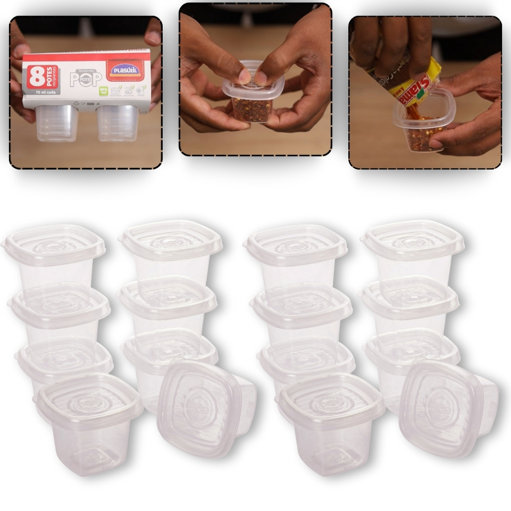 Kit 16 Potes 70 Ml Alimentos Temperos Frutas Condimentos Cozinha Empilhável Papinha de Nenê Bebê em Oferta na Shopee