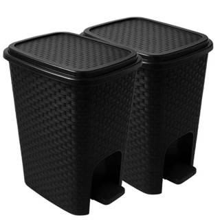 Kit até 2 Cestos Lixo 7L com Pedal Estilo Rattan Preto Lixeira Plástica Decorativa Banheiro Cozinha em Oferta na Shopee