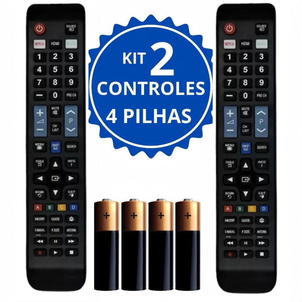 kit Controle compativel Tv Samsung Smart Com Pilhas 7032
