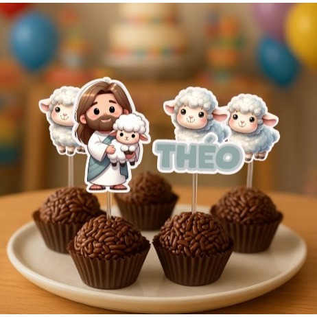Topper Docinhos Jesus meu Bom Pastor | Kit com 20, 50 ou 100 unidades | Festa Infantil | Papel 180g com Palito em Oferta na Shopee