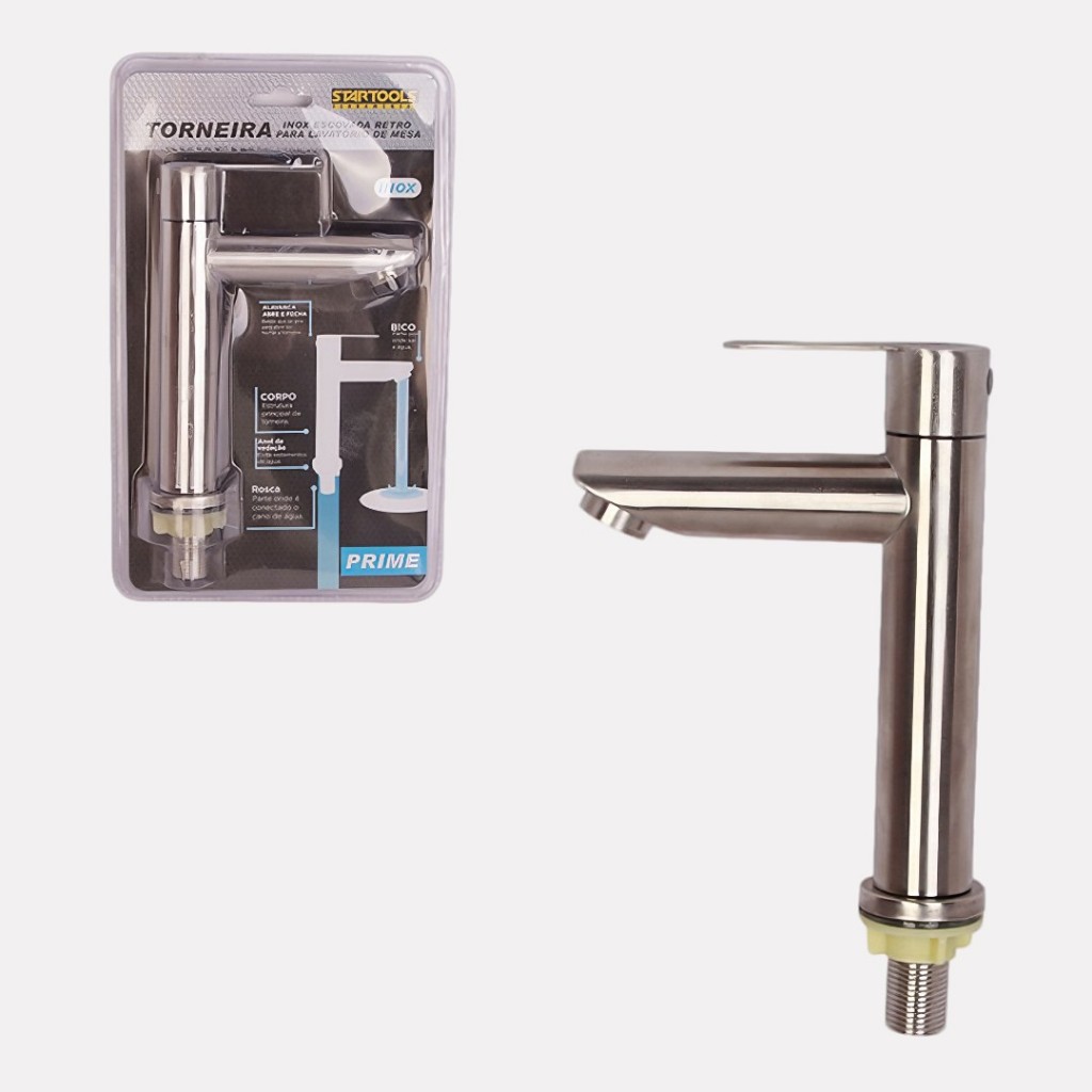 Torneira Mesa Lavatório Banheiro Inox Escovado Retrô Design Bica Média Padrão 1/2 Pol Cuba Pia Luxo