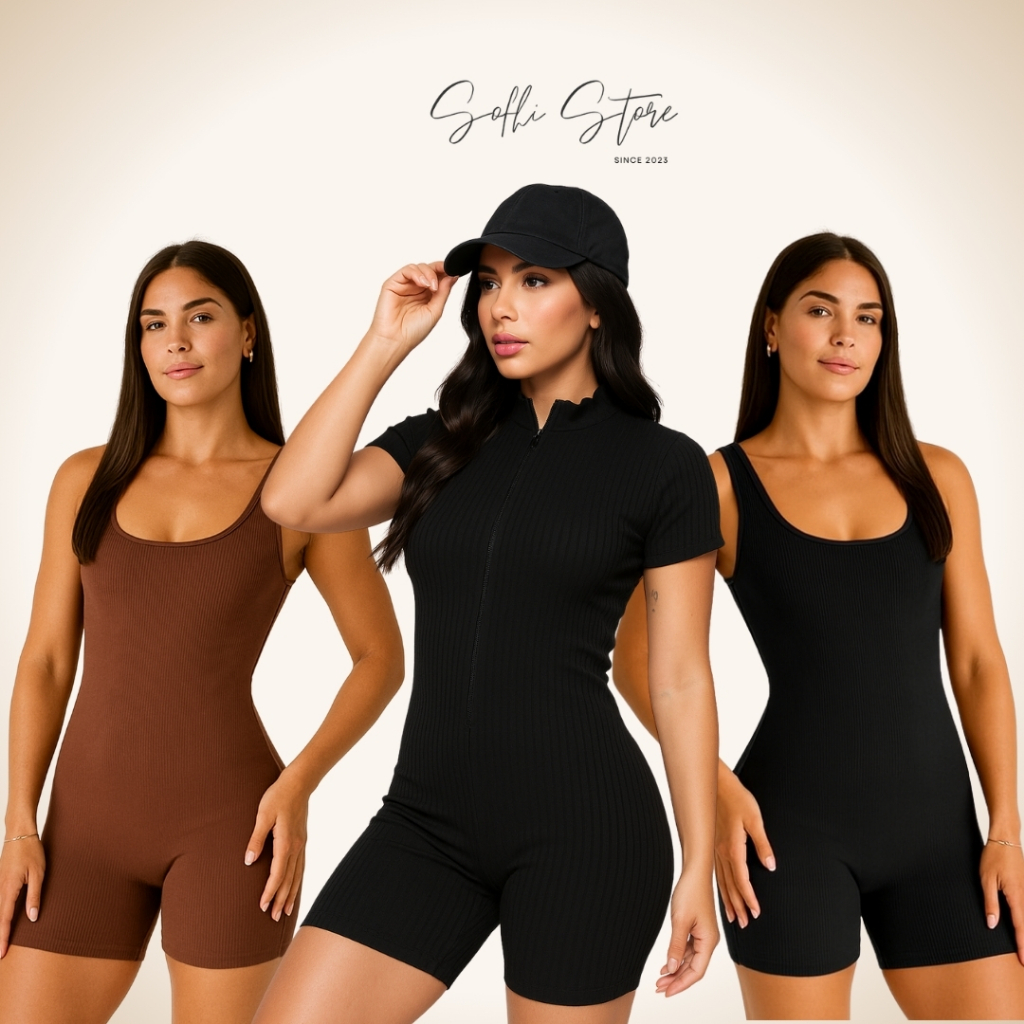 Macacão Macaquinho Curto Canelado Feminino Moda Gringa Estiloso em Oferta na Shopee