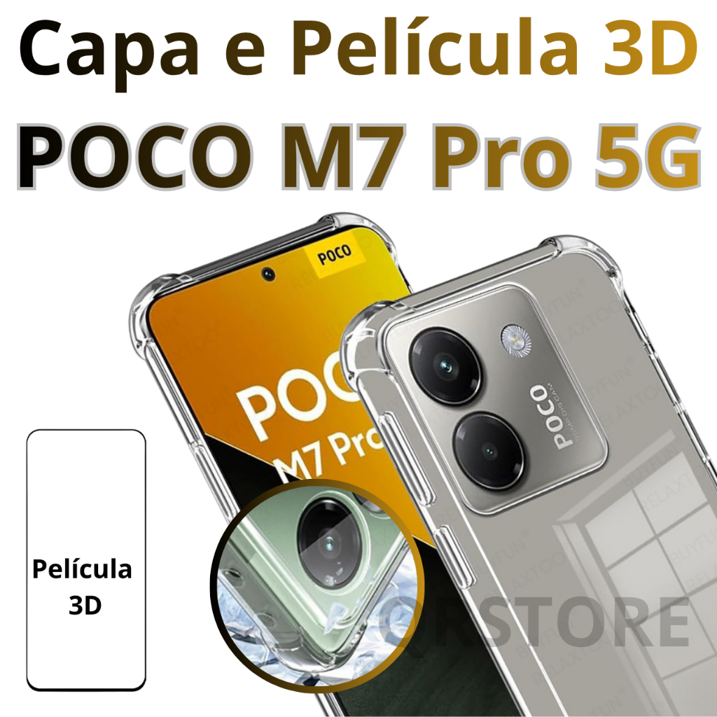 Capinha Poco M7 Pro 5G Anti - Impacto Transparente / Película 3D Brinde Kit Limpeza