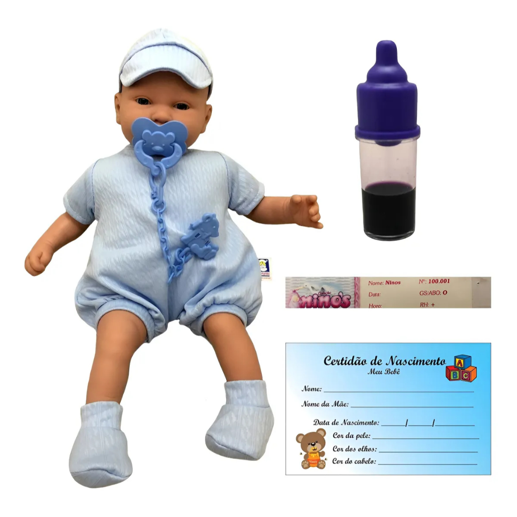 Boneco Bebê Real Menino Recém Nascido Ninos Reborn Pesadinho Azul - Acompanha Acessórios - Cotiplás