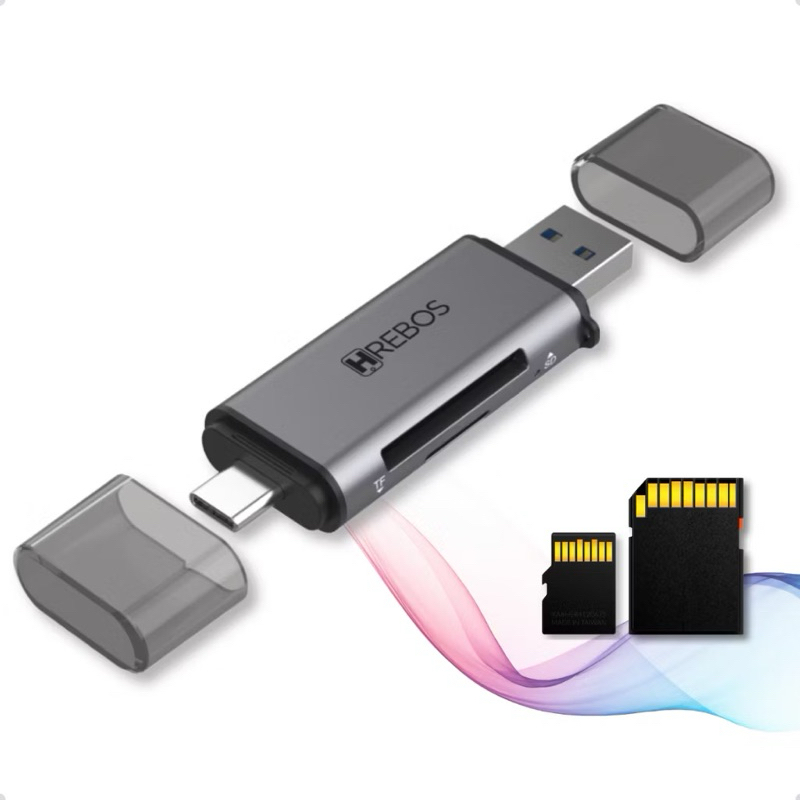 Leitor de Cartão de Memória SD Hrebos If 230 Micro SD 2 em 1 Adaptador USB + Tipo C(USB-C) 2.0 Compatibilidade Universal