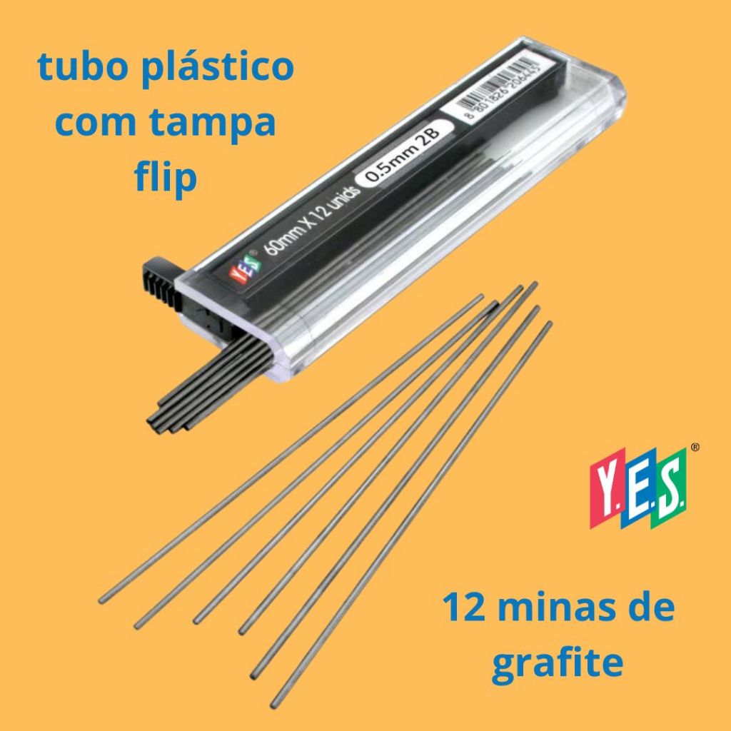 Grafite para Lapiseira 0,3 0,5 0,7 0,9mm YES 2B B HB tubo c/12 minas Hi Polymer em Oferta na Shopee