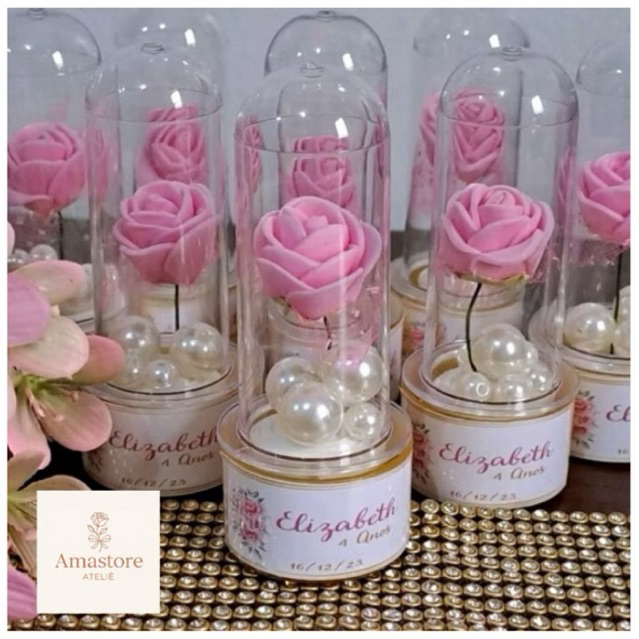 Lembrancinha Personalizada Aniversário Rosa 20 a 50 Unidades | Tubete Rosa Encantada com Pérolas | 15 Anos Luxo Feminino