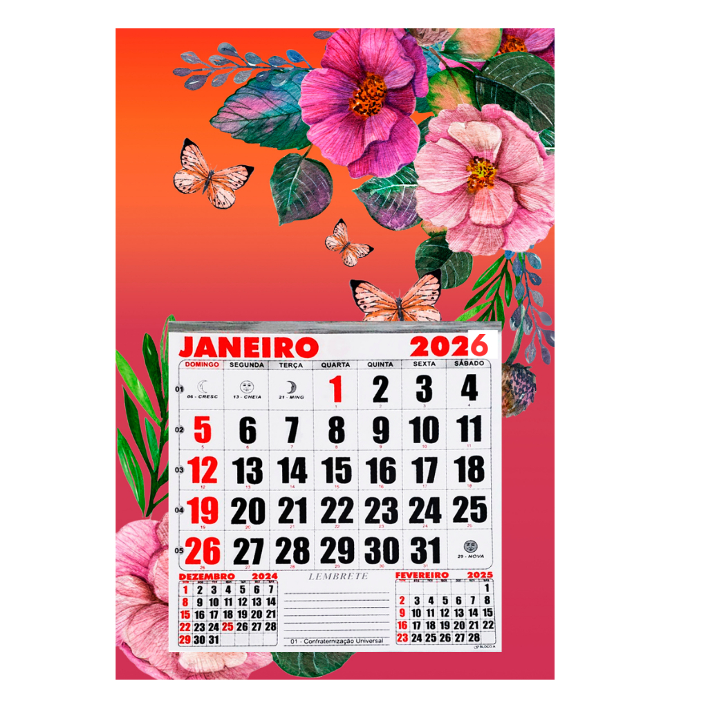 Calendário De Parede 2026 Para Pendurar Folhinhas Ano Novo Anual Figuras MDF Decorado