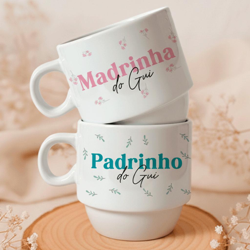 Kit 2 Xícaras Personalizadas Padrinho e Madrinha – Presente ou Lembrança de Batizado em Oferta na Shopee
