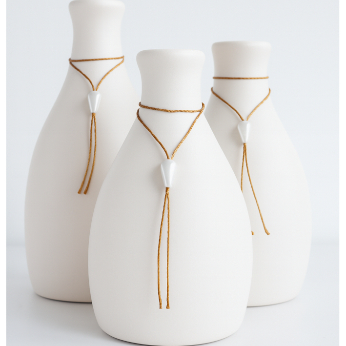 Kit Trio 3 Vasos Decorativos Grande e Pequeno Cerâmica Enfeite Decoração Elegante Decorado Loja Estante