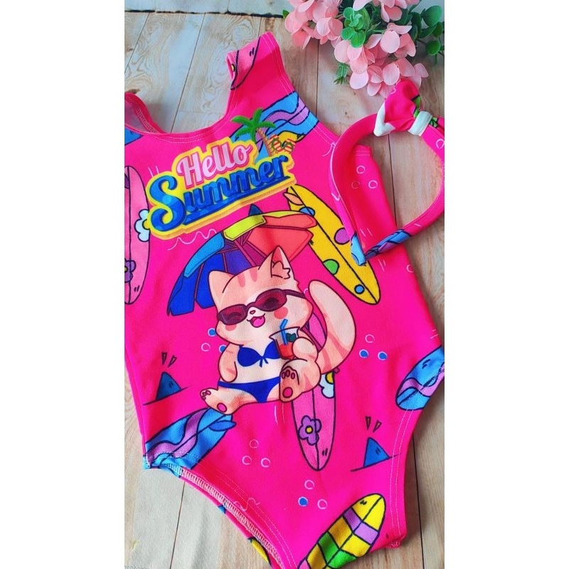 Body/maiô infantil em suplex Verão menina Sereia/Polvo/Summer/Gatinha