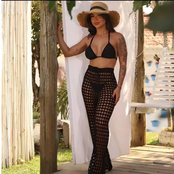 calça trico saída de praia moda verão calça búzios piscina croche feminina 2026