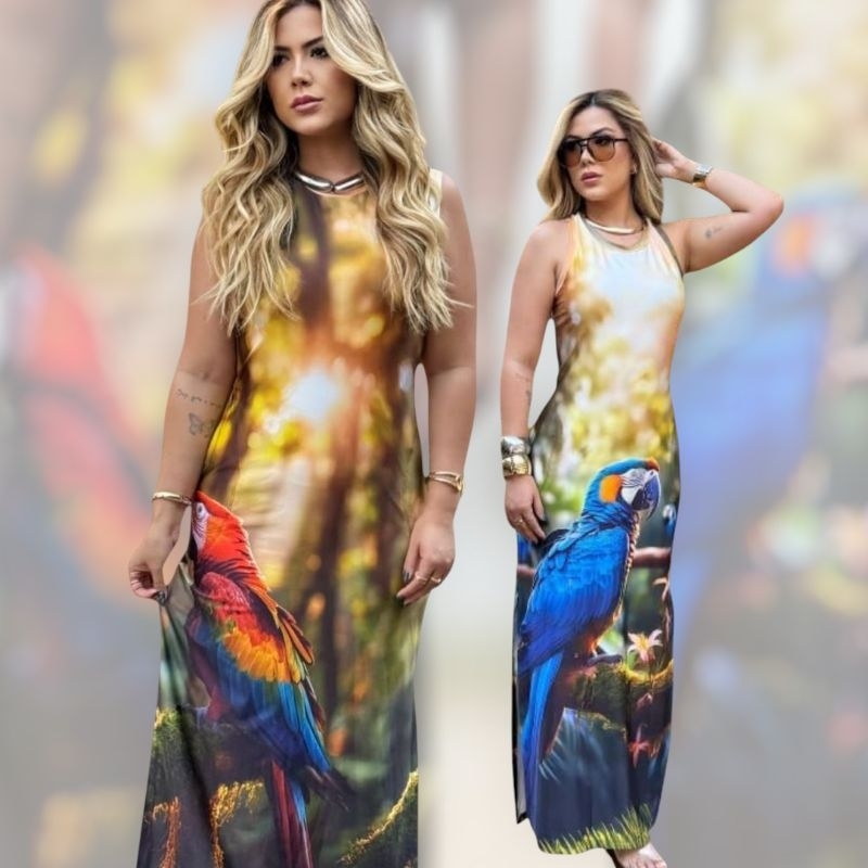 Vestido Longo Estampado Fluity Estampa Digital em Oferta na Shopee