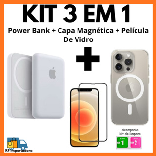 Kit Portátil Power Bank + Capa Magnética + Película De Vidro Para iPhone 7/8 XR 11 12 13 14 15 16 17 PRO PLUS AIR MAX em Oferta na Shopee