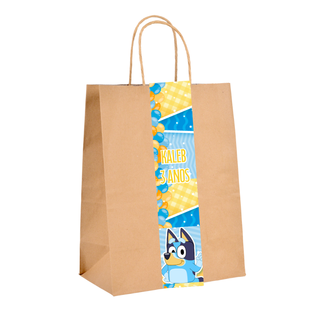 ADESIVO PERSONALIZADO PARA SACOLINHAS KRAFT  LEMBRANCINHAS FESTA BLUEY