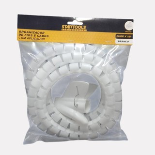 Organizador de Fios e Cabos Espiral 20mmx2m Aplicador Capa Protetora Branca Eletroduto Escritório