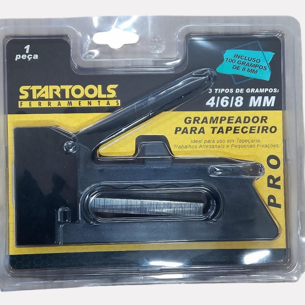Grampeador Tapeceiro Profissional 4/6/8mm com 100 Grampos Estofador Artesanato Fixador Manual Preto