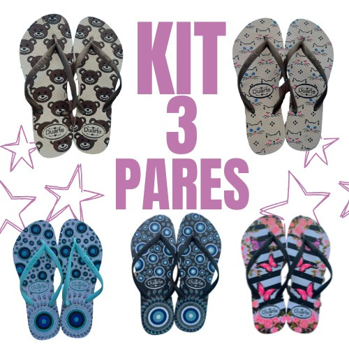 Kit 3 Pares de Chinelo Sandalia Feminino Adulto Estilo Blogueira