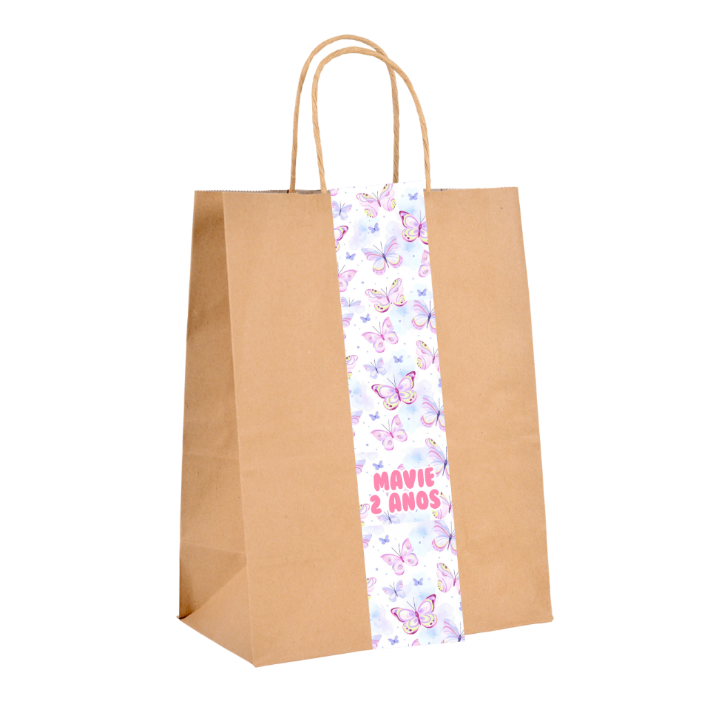 ADESIVO PERSONALIZADO PARA SACOLINHAS KRAFT  LEMBRANCINHAS FESTA BORBOLETAS JARDIM