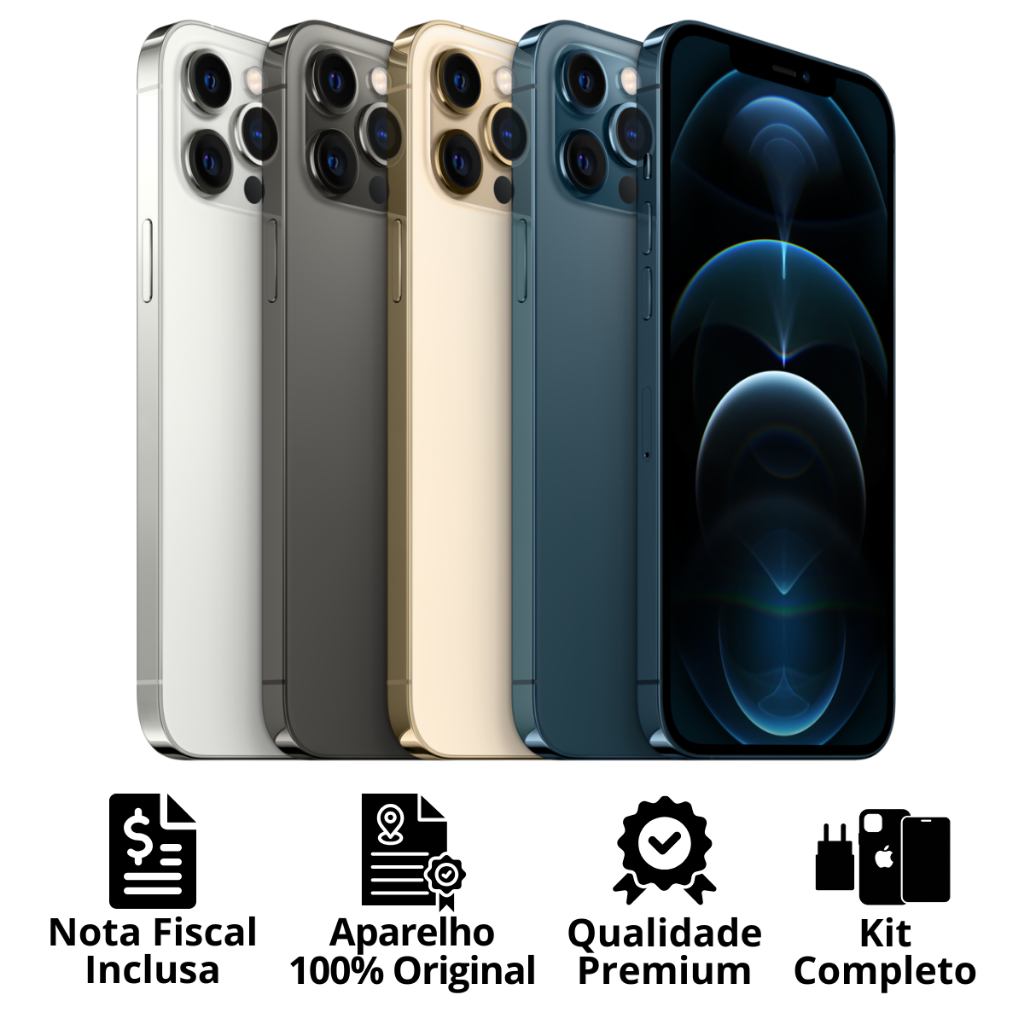 iPhone 12 / 12 Pro / 12 Pro Max Apple Original Seminovo Vitrine Bateria 85% a 100% NF + Carregador + Película + Capinha