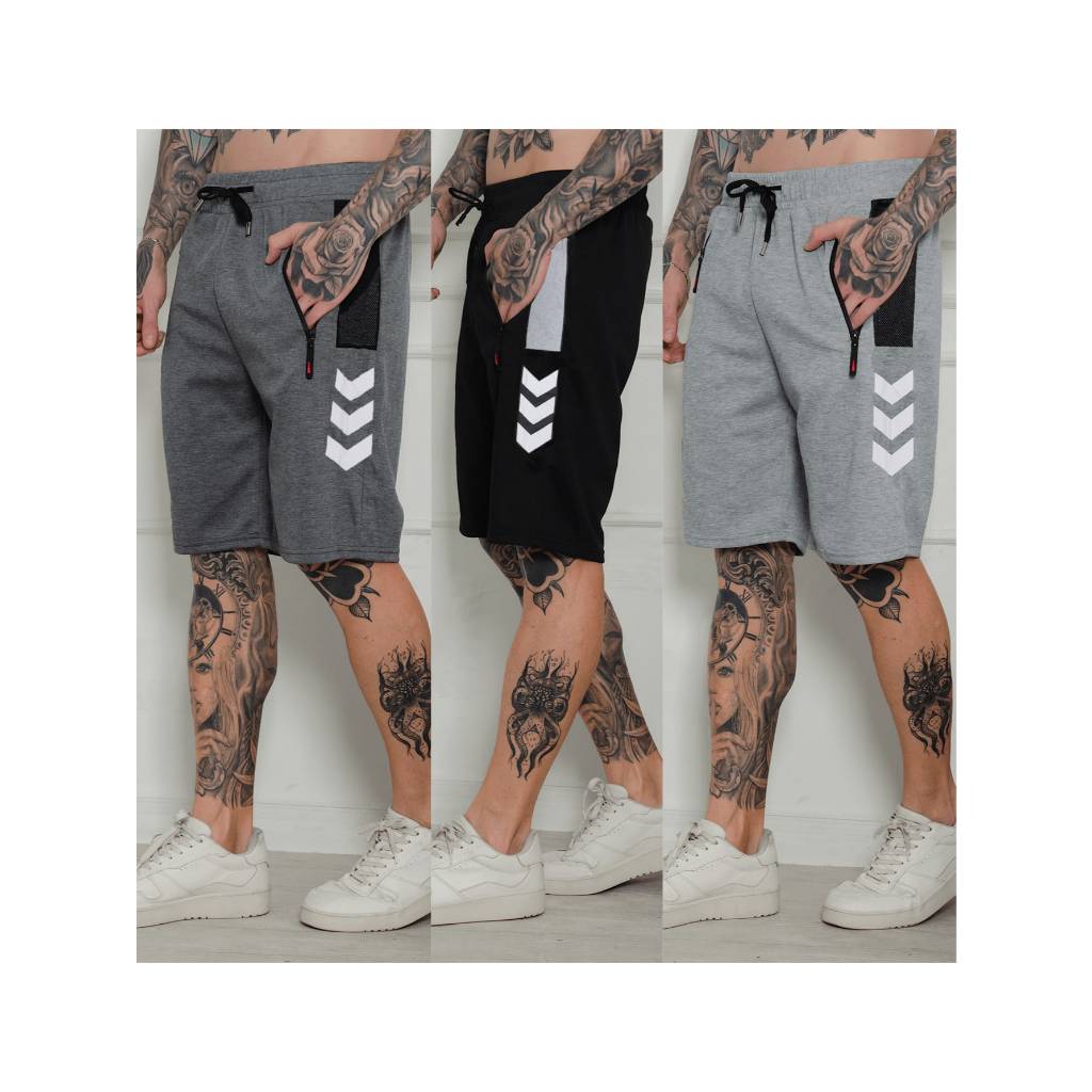Kit 2 peça de bermuda moletom masculino com ziper /Cintura elástica entre 3 cores aleatório 2 peça