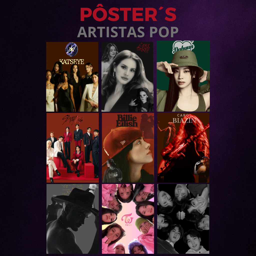 Mini Pôster A5 Decorativo | Fãs de Música Pop | Jão, Lana Del Rey, BTS, TWICE, Stray Kid