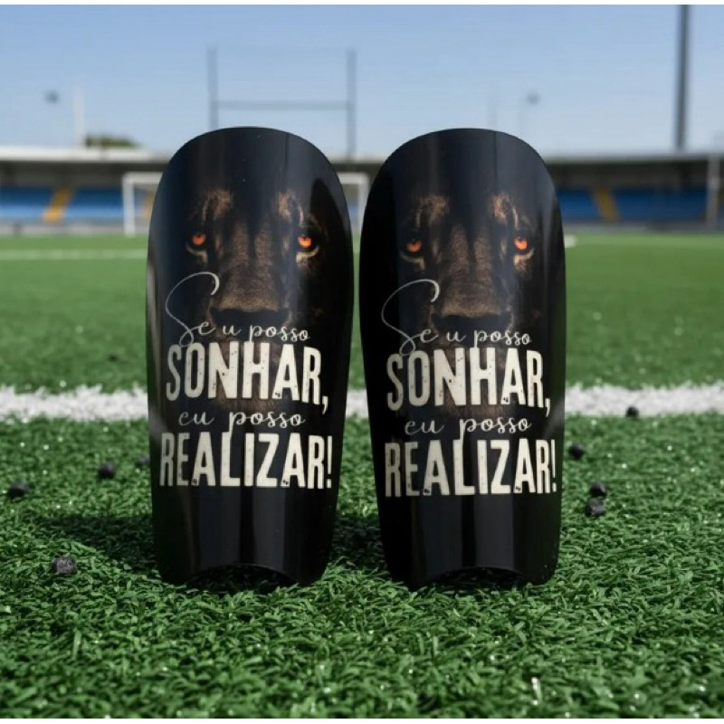 Caneleira Personalizada Futebol Futsal Se eu posso sonhar, eu posso realizar