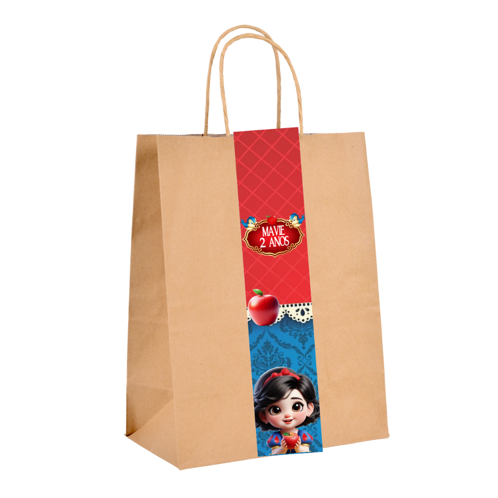 ADESIVO PERSONALIZADO PARA SACOLINHAS KRAFT  LEMBRANCINHAS FESTA BRANCA DE NEVE.2