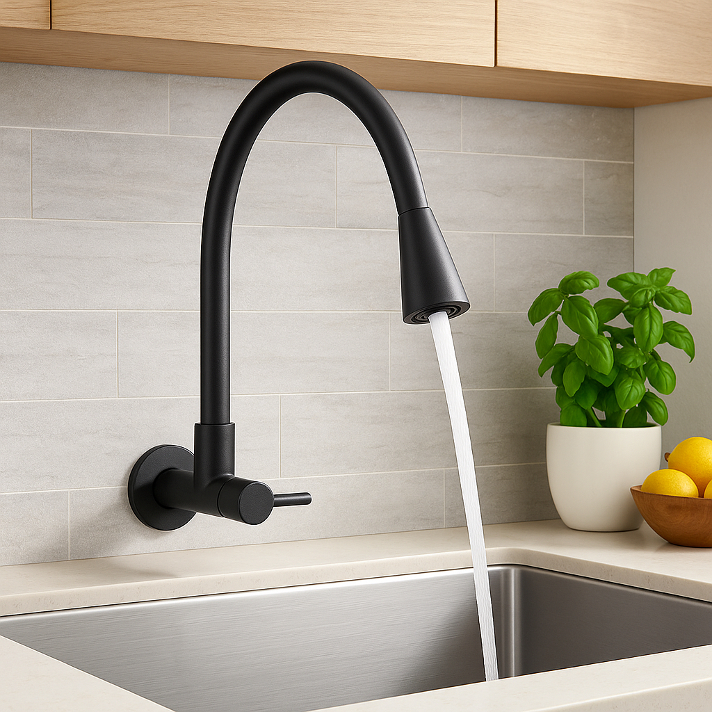 Torneira Gourmet Cozinha Parede Pia Flexível Preta 2 Jatos Abs
