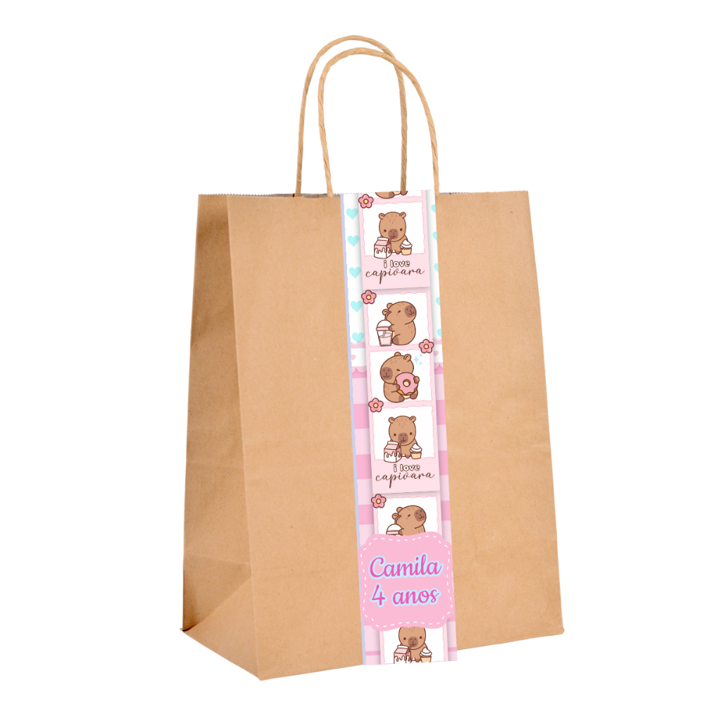 ADESIVO PERSONALIZADO PARA SACOLINHAS KRAFT  LEMBRANCINHAS FESTA CAPIVARA.1