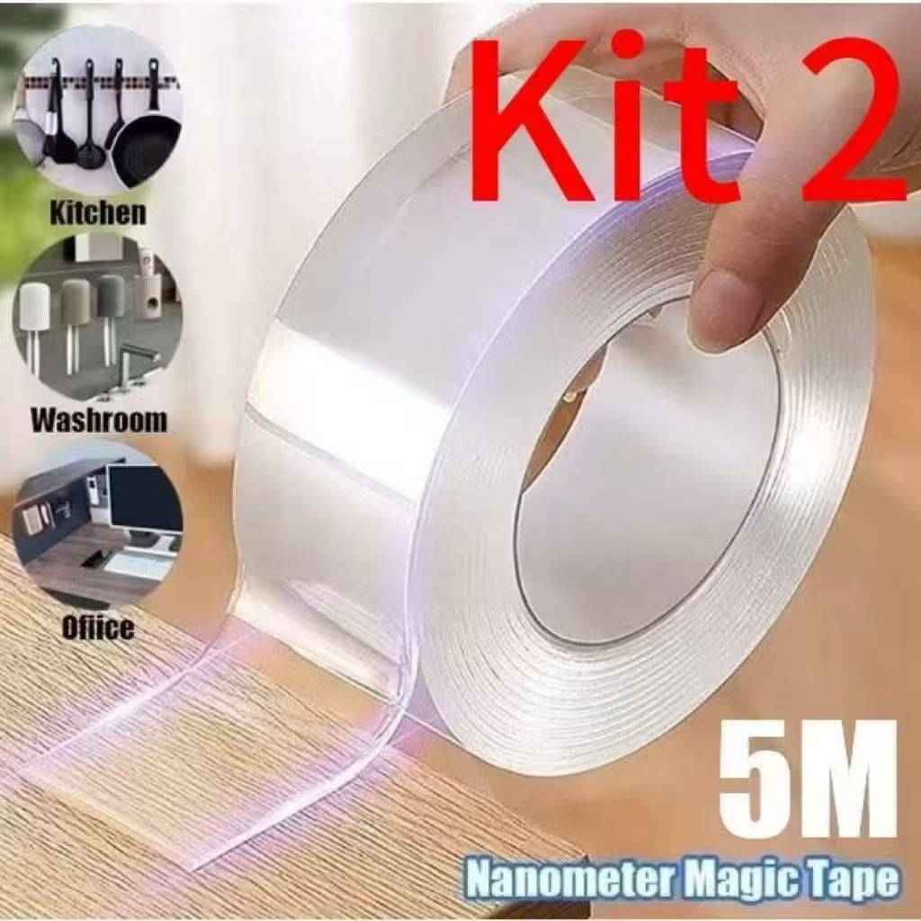 Fitas Dupla Face 1mt/3mt/5mt/10mt Extra Forte Transparente NanoGel Silicone Adesiva Cola Facil Na Parede Móvel Porta 99P