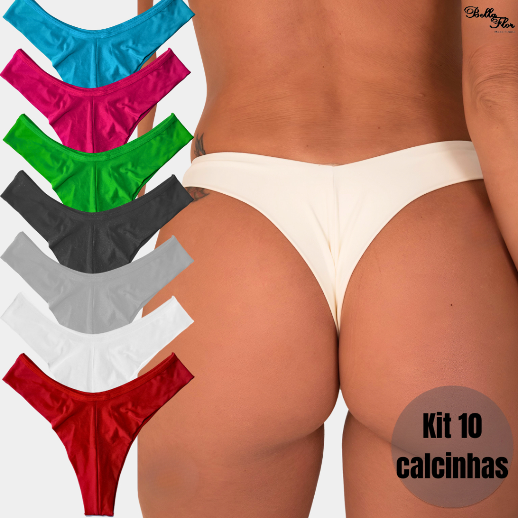 Kit com 10 Calcinhas Empina Bumbum Fio Dental Duplo Conforto Sensual Sem Costura no Bumbum