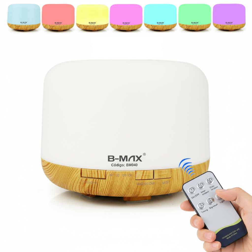 Difusor de Óleos Essenciais Ultrassônico Aromaterapia 300ml 500ml Umidificador Led 7 Cores Controle
