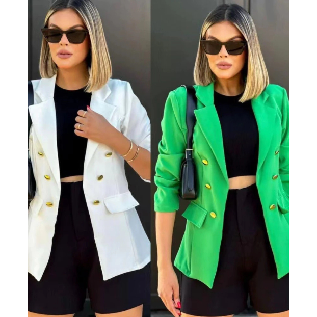 Blazer Feminino Casaquinho Alfaiataria Casaco Social Com Botão Lindo Super Envio Premium em Oferta na Shopee
