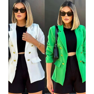Blazer Feminino Casaquinho Alfaiataria Casaco Social Com Botão Lindo Super Envio Premium em Oferta na Shopee