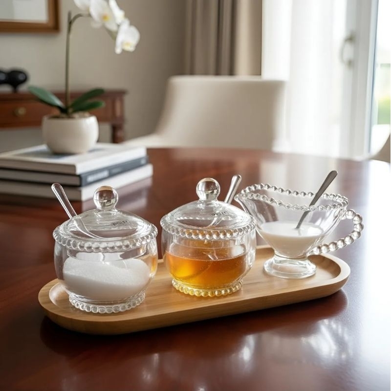 Kit 3 Peças Molheira Meleira Açucareiro Pearl Cristal Wolff em Oferta na Shopee