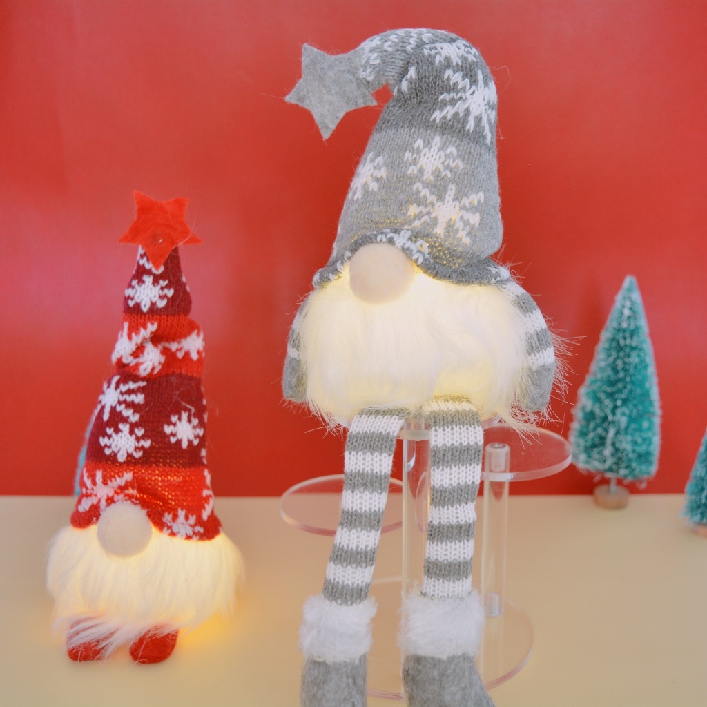Decoração de Gnomo e Duende de Natal Luz - Cinza e Vermelho